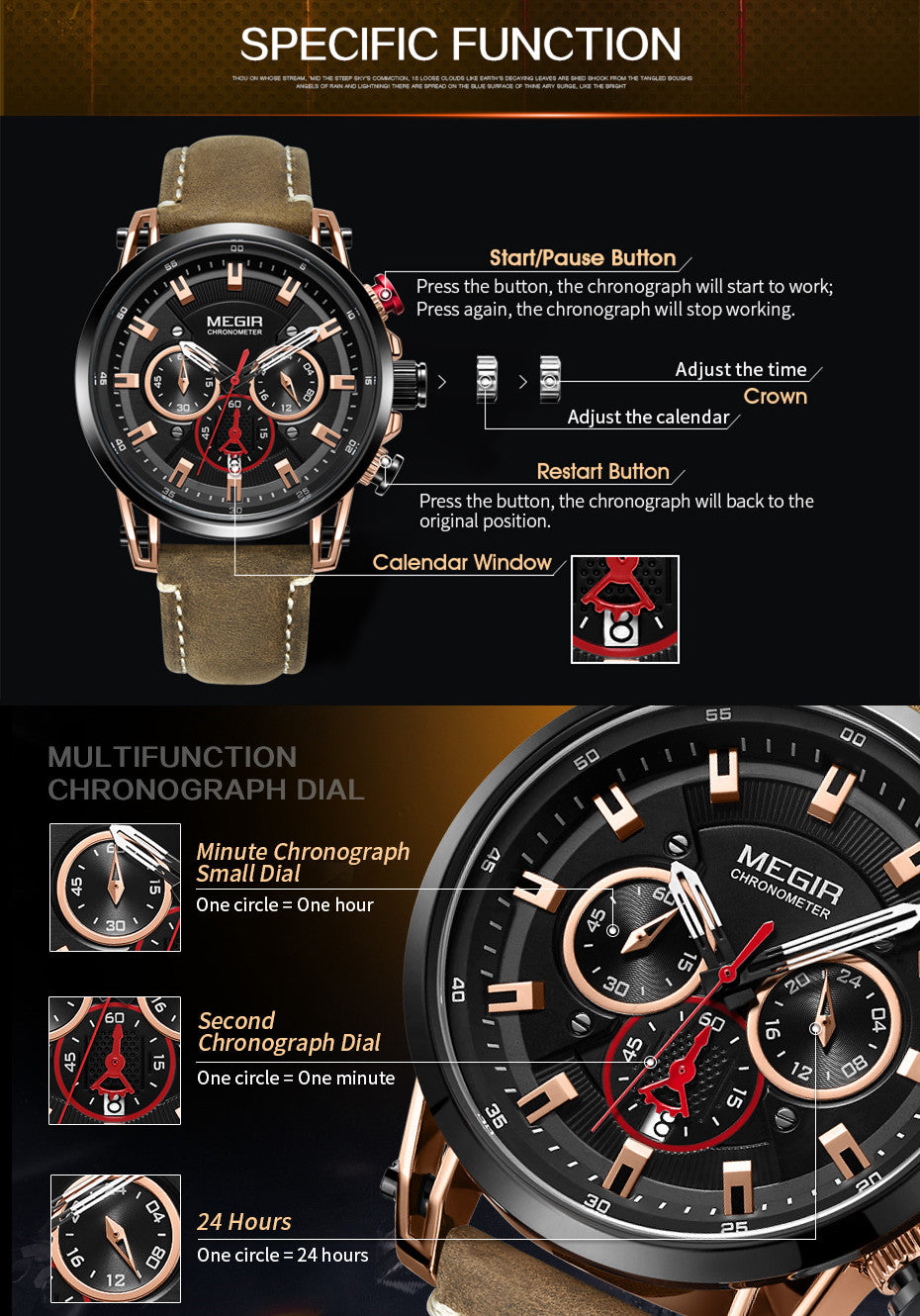 MEGIR Men Sports Watches Top Brand Luxury Leather Quartz Watch Men Clock Waterproof Army Military Wristwatches Relogio Masculino-10