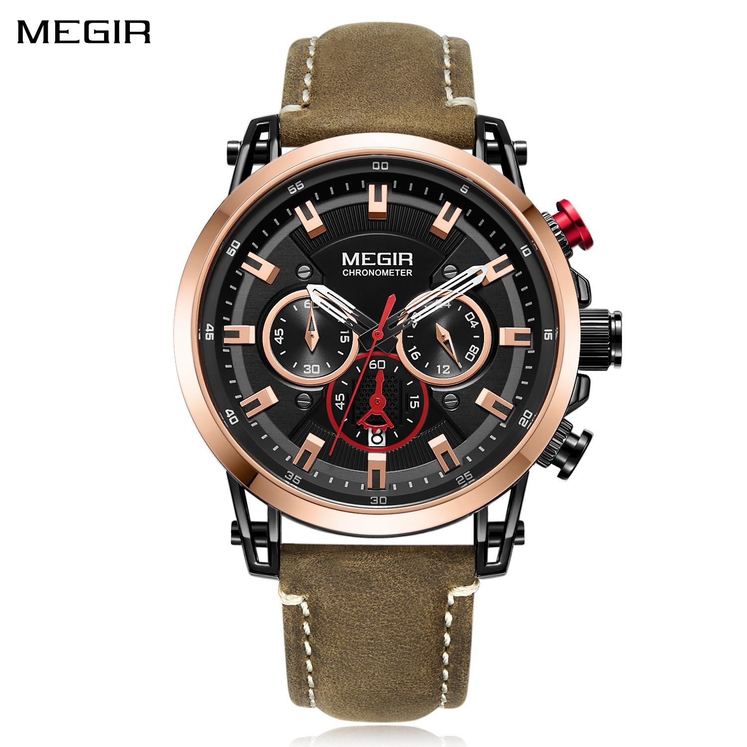 MEGIR Men Sports Watches Top Brand Luxury Leather Quartz Watch Men Clock Waterproof Army Military Wristwatches Relogio Masculino-0