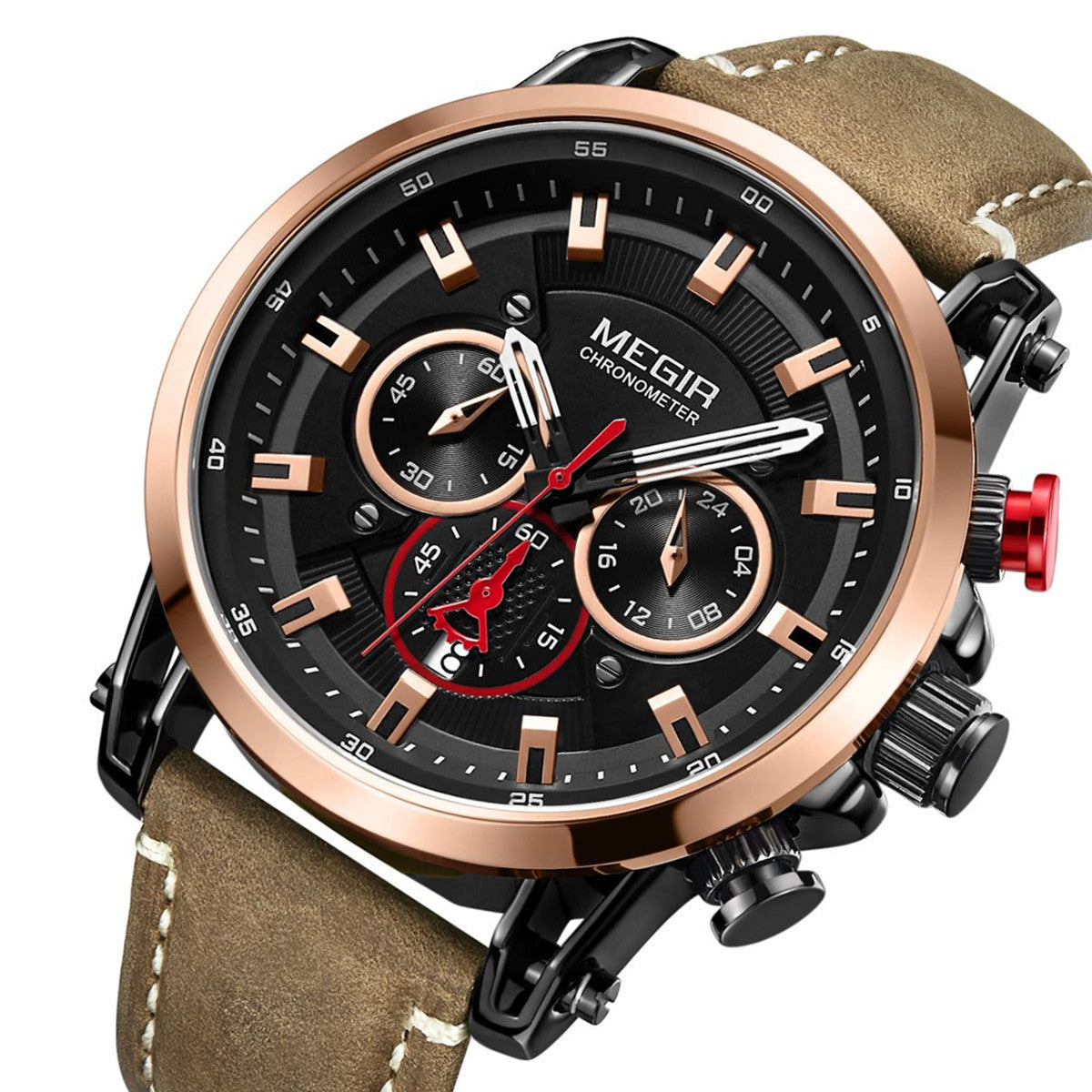 MEGIR Men Sports Watches Top Brand Luxury Leather Quartz Watch Men Clock Waterproof Army Military Wristwatches Relogio Masculino-5