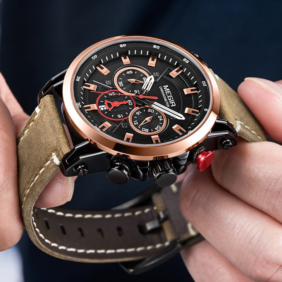 MEGIR Men Sports Watches Top Brand Luxury Leather Quartz Watch Men Clock Waterproof Army Military Wristwatches Relogio Masculino-4