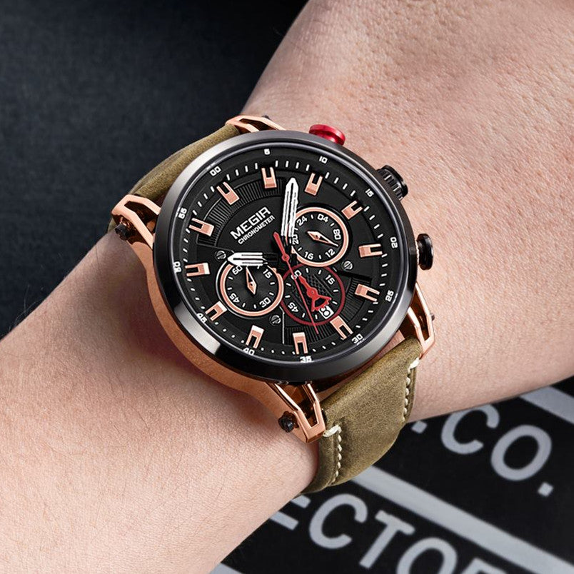 MEGIR Men Sports Watches Top Brand Luxury Leather Quartz Watch Men Clock Waterproof Army Military Wristwatches Relogio Masculino-2