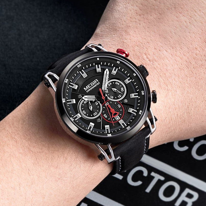 MEGIR Men Sports Watches Top Brand Luxury Leather Quartz Watch Men Clock Waterproof Army Military Wristwatches Relogio Masculino-3