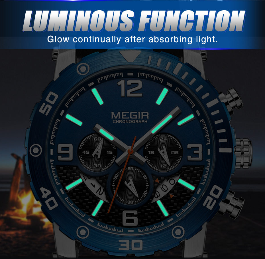 MEGIR Men's Casual Watch Top Brand Luxury Business Wrist Watch Leather Luminous Sports Military Watches Chronograph Male Clock-10