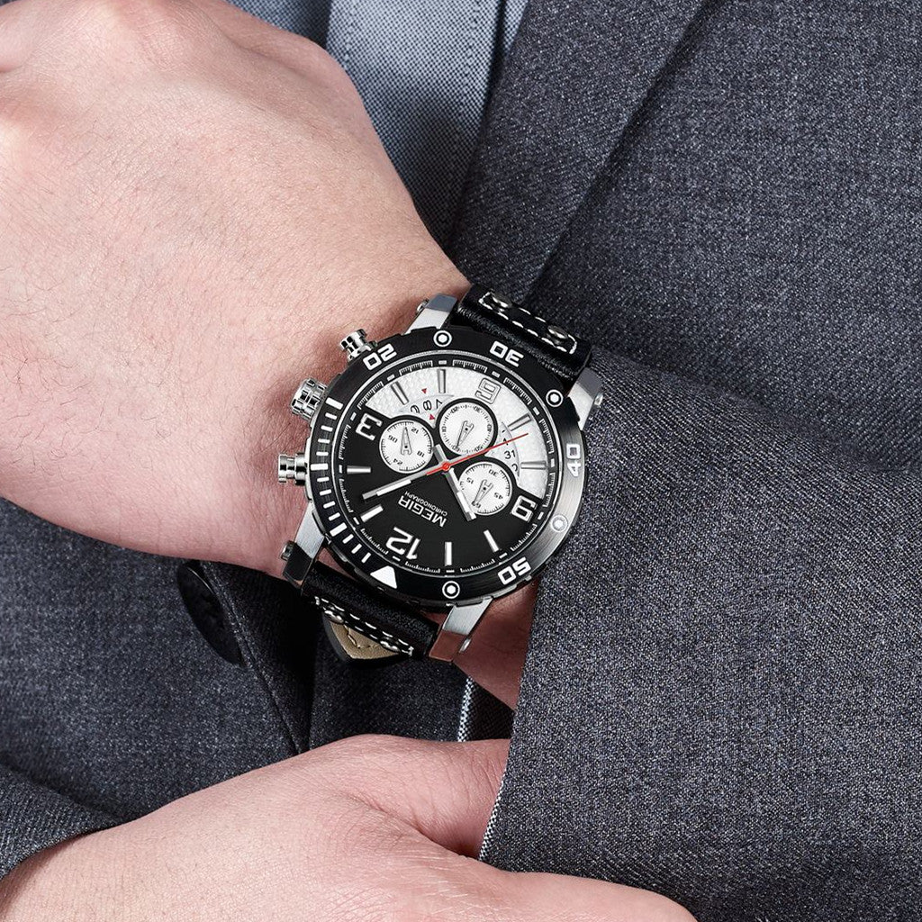 MEGIR Men's Casual Watch Top Brand Luxury Business Wrist Watch Leather Luminous Sports Military Watches Chronograph Male Clock-1