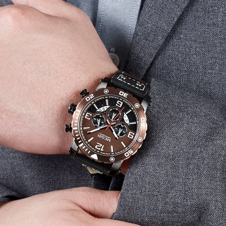 MEGIR Men's Casual Watch Top Brand Luxury Business Wrist Watch Leather Luminous Sports Military Watches Chronograph Male Clock-2