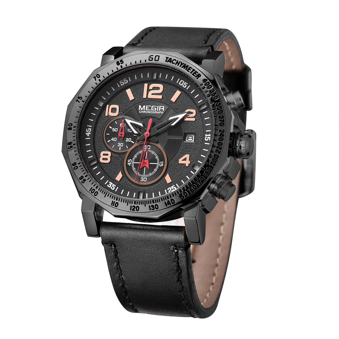 MEGIR Men's Sport Watch Large Dial Quartz Luminous Wristwatch Date Clock Fashion Relogio Masculino Leather Chronograph for Men-4