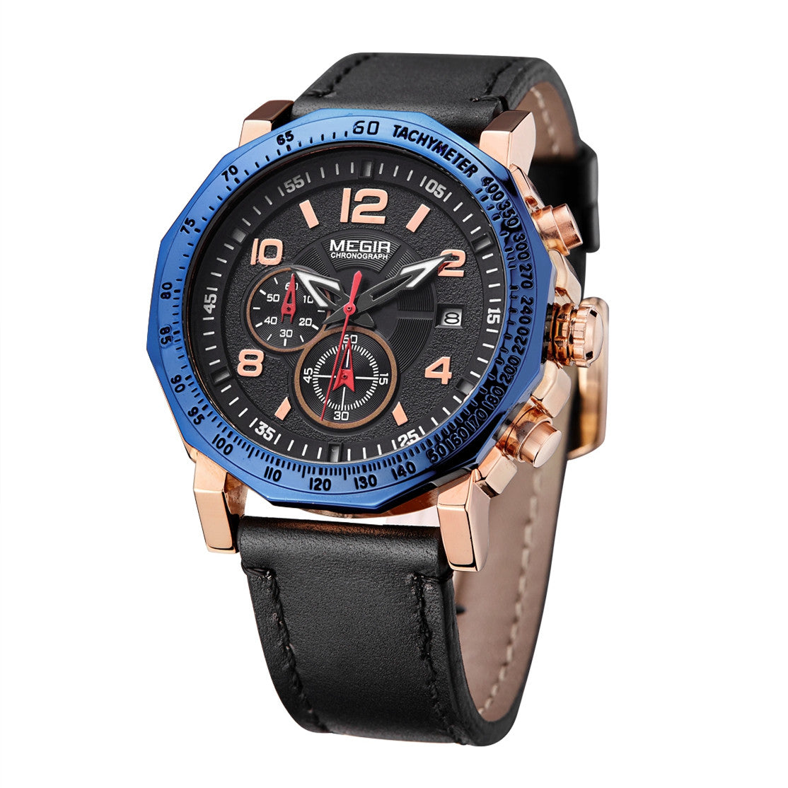 MEGIR Men's Sport Watch Large Dial Quartz Luminous Wristwatch Date Clock Fashion Relogio Masculino Leather Chronograph for Men-3