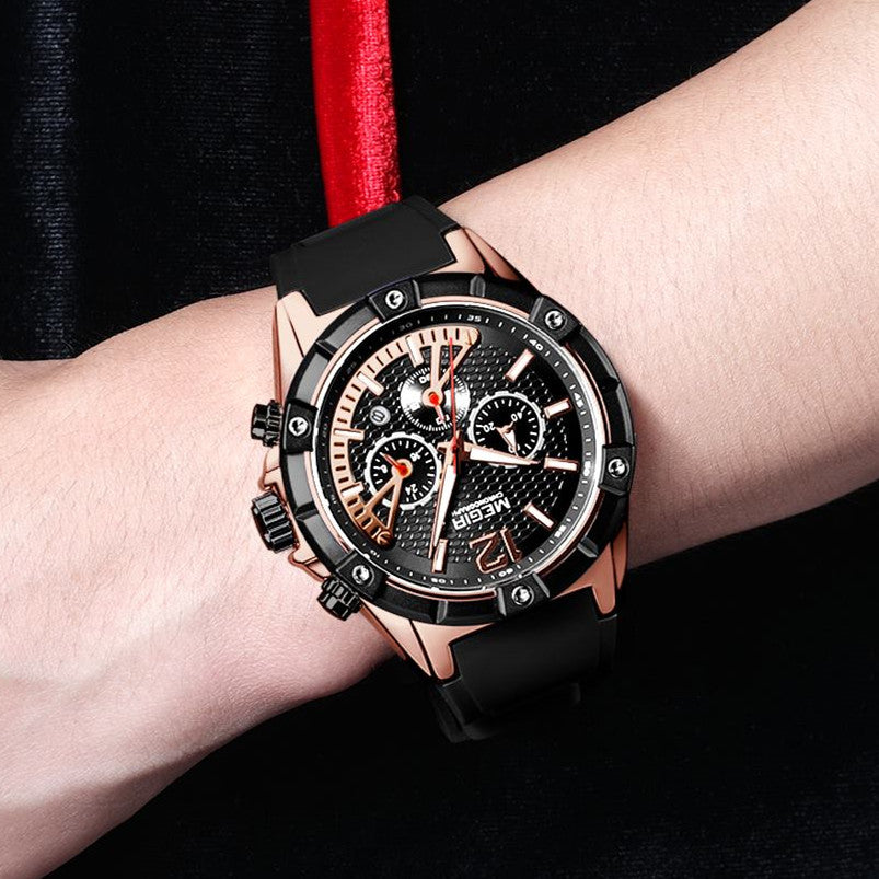 MEGIR Fashion Mens Watches Top Brand Luxury Silicone Sport Military Watch Chronograph Date Waterproof Wristwatch Male Clock 2083-4