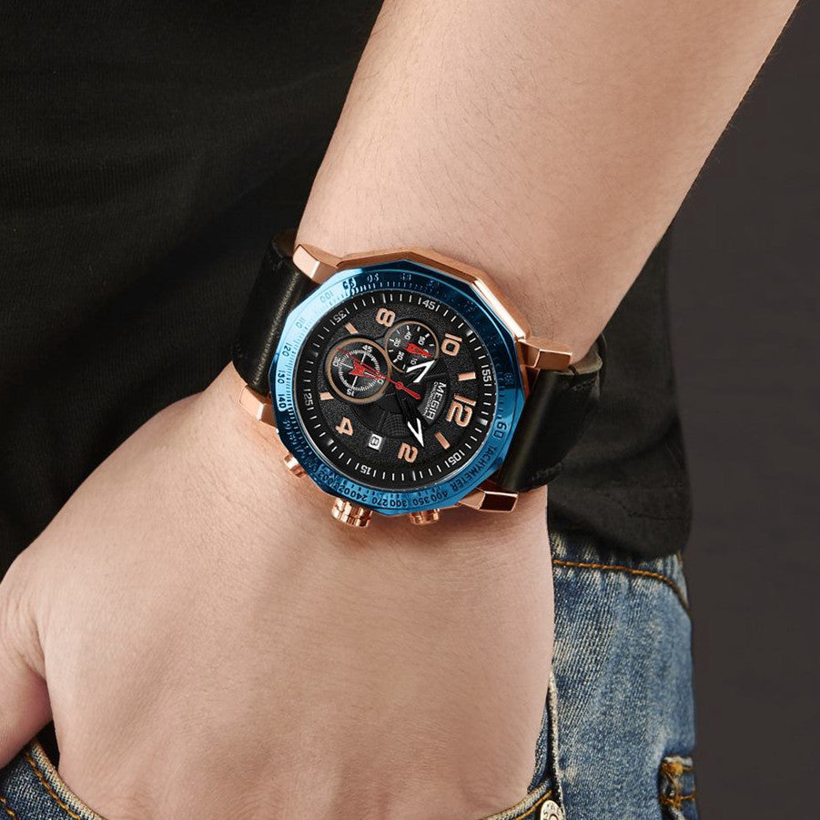 MEGIR Men's Sport Watch Large Dial Quartz Luminous Wristwatch Date Clock Fashion Relogio Masculino Leather Chronograph for Men-2