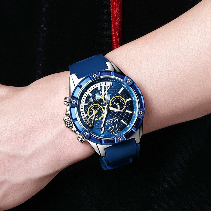 MEGIR Fashion Mens Watches Top Brand Luxury Silicone Sport Military Watch Chronograph Date Waterproof Wristwatch Male Clock 2083-2
