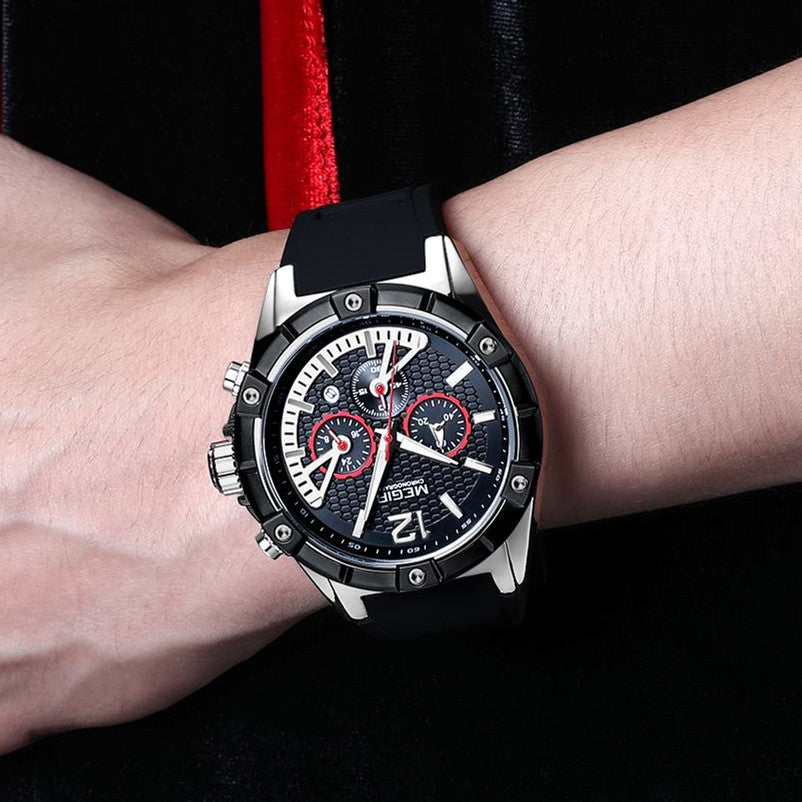 MEGIR Fashion Mens Watches Top Brand Luxury Silicone Sport Military Watch Chronograph Date Waterproof Wristwatch Male Clock 2083-3