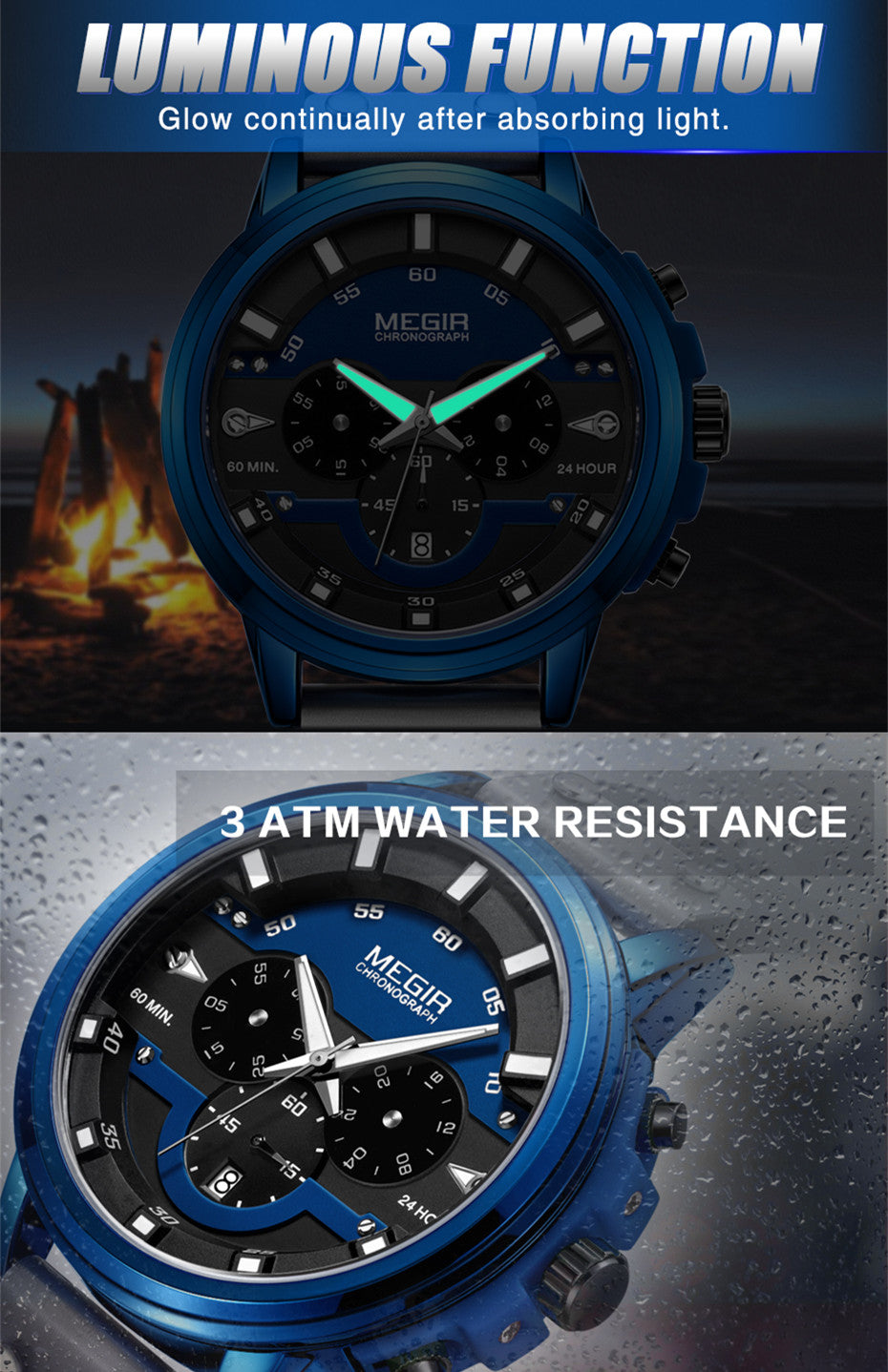 MEGIR Fashion Military Watches for Men Luxury Quartz Sport Wrist Watch Calendar Luminous Waterproof Man Clock Chronograph 2080-11