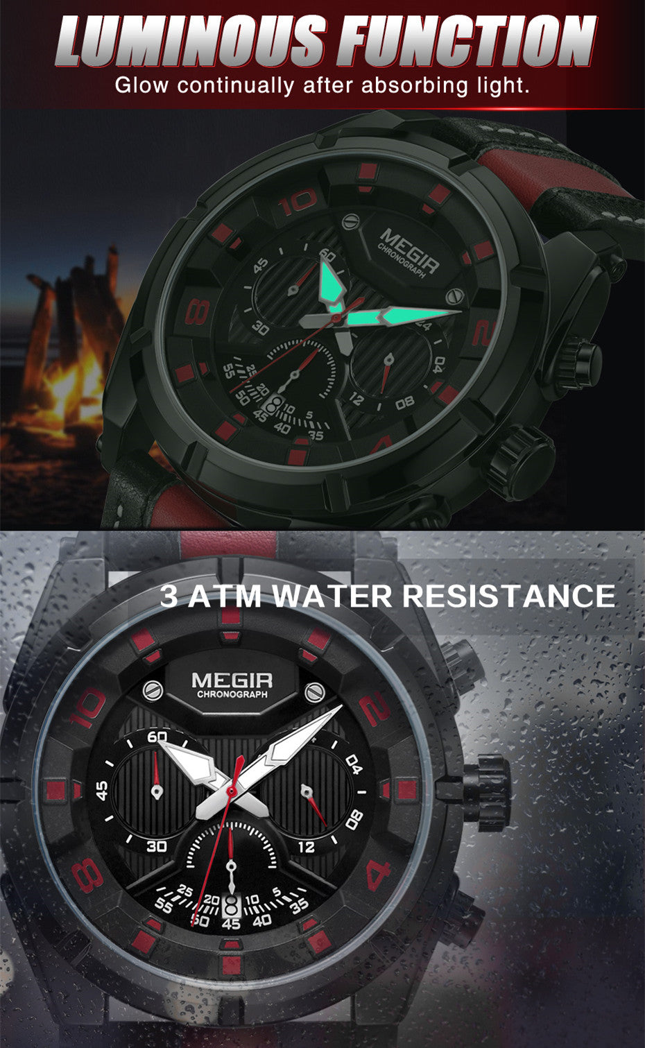 MEGIR Chronograph Sport Watch Men Quartz Wristwatches Clock Fashion Leather Army Military Watches Hour Time Relogio Masculino-10