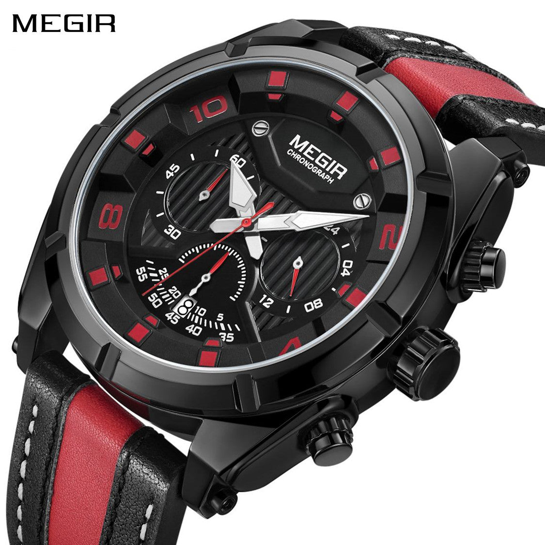MEGIR Chronograph Sport Watch Men Quartz Wristwatches Clock Fashion Leather Army Military Watches Hour Time Relogio Masculino-0