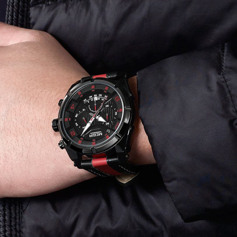 MEGIR Chronograph Sport Watch Men Quartz Wristwatches Clock Fashion Leather Army Military Watches Hour Time Relogio Masculino-1