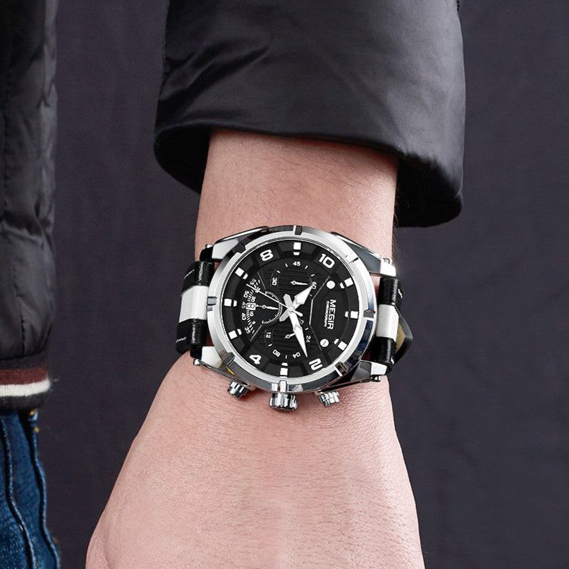 MEGIR Chronograph Sport Watch Men Quartz Wristwatches Clock Fashion Leather Army Military Watches Hour Time Relogio Masculino-3