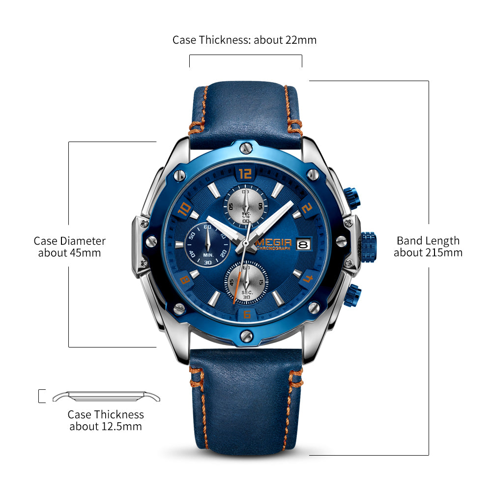 MEGIR Chronograph Men Watch Relogio Masculino Leather Strap Business Quartz Watch Clock Waterproof Date Army Military Wristwatch-12