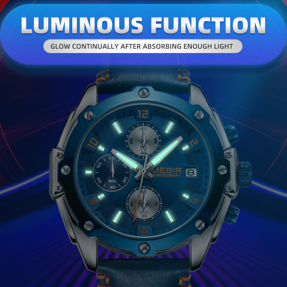 MEGIR Chronograph Men Watch Relogio Masculino Leather Strap Business Quartz Watch Clock Waterproof Date Army Military Wristwatch-13