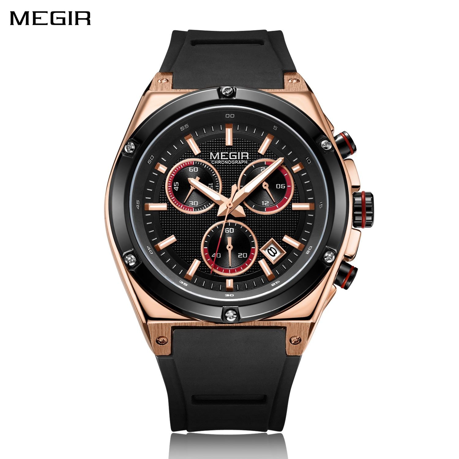 MEGIR Mens Watches Silicone Quartz Wrist Watch Chronograph Fashion Sport Business Wristwatch Luminous Male Clock Montre Homme-0