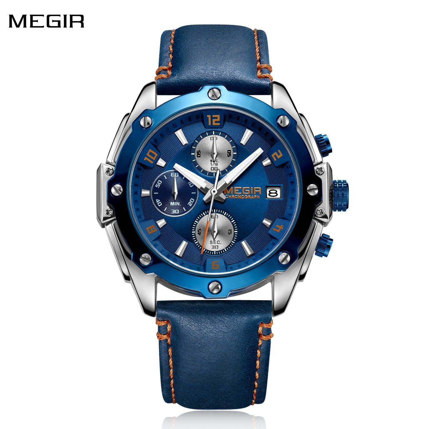 MEGIR Chronograph Men Watch Relogio Masculino Leather Strap Business Quartz Watch Clock Waterproof Date Army Military Wristwatch-0