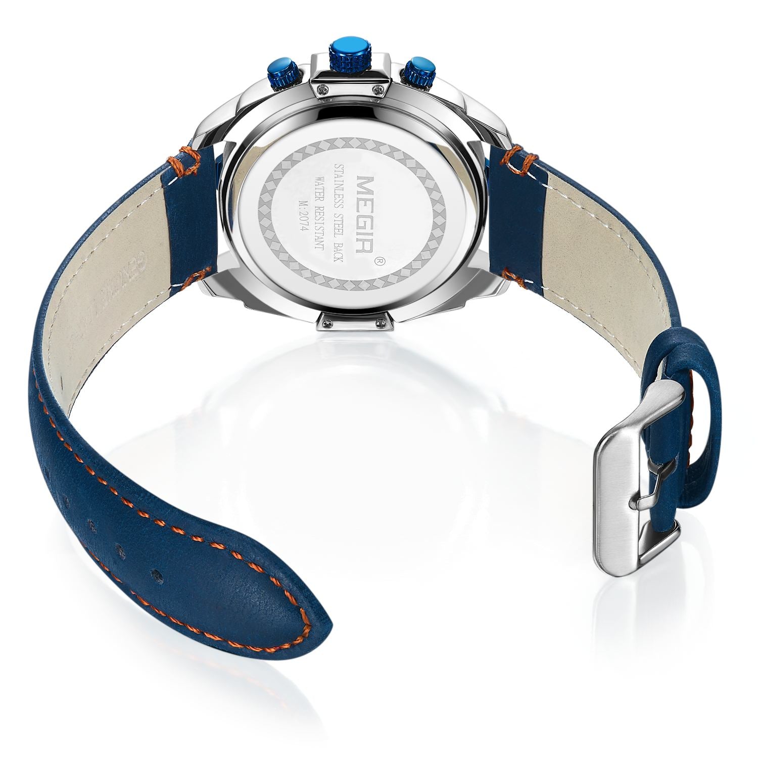 MEGIR Chronograph Men Watch Relogio Masculino Leather Strap Business Quartz Watch Clock Waterproof Date Army Military Wristwatch-9