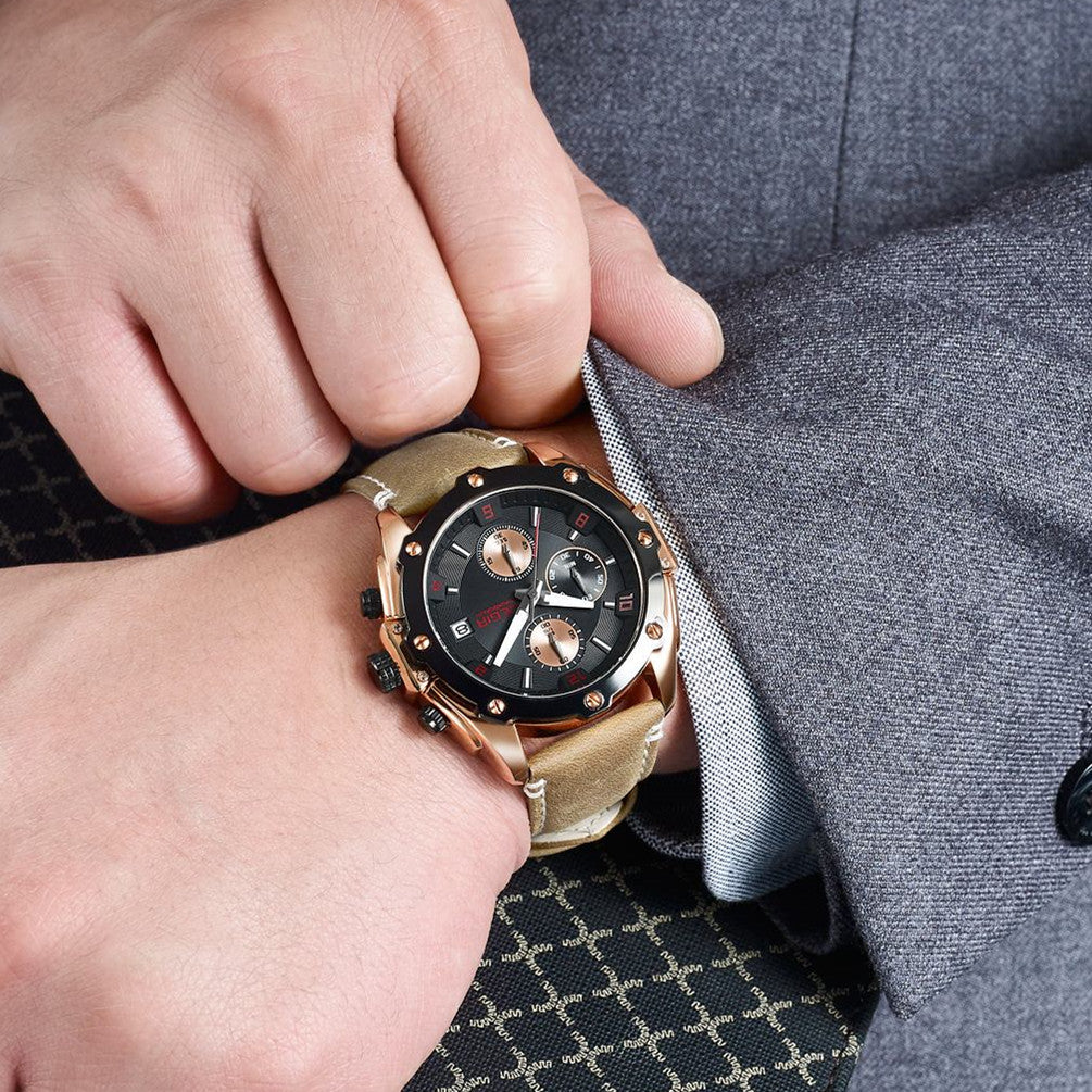 MEGIR Chronograph Men Watch Relogio Masculino Leather Strap Business Quartz Watch Clock Waterproof Date Army Military Wristwatch-2