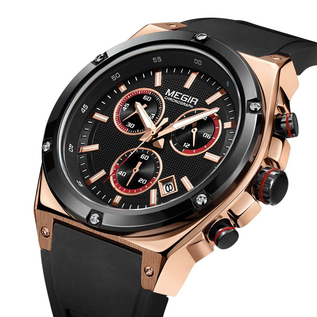 MEGIR Mens Watches Silicone Quartz Wrist Watch Chronograph Fashion Sport Business Wristwatch Luminous Male Clock Montre Homme-4