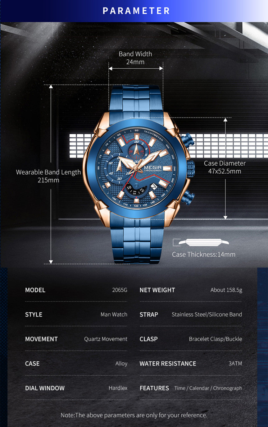 MEGIR Fashion Men Watches Luxury Business Watch for Men Stainless Steel Quartz Wrist Watch Calendar Date Clock Reloj Hombre 2065-11