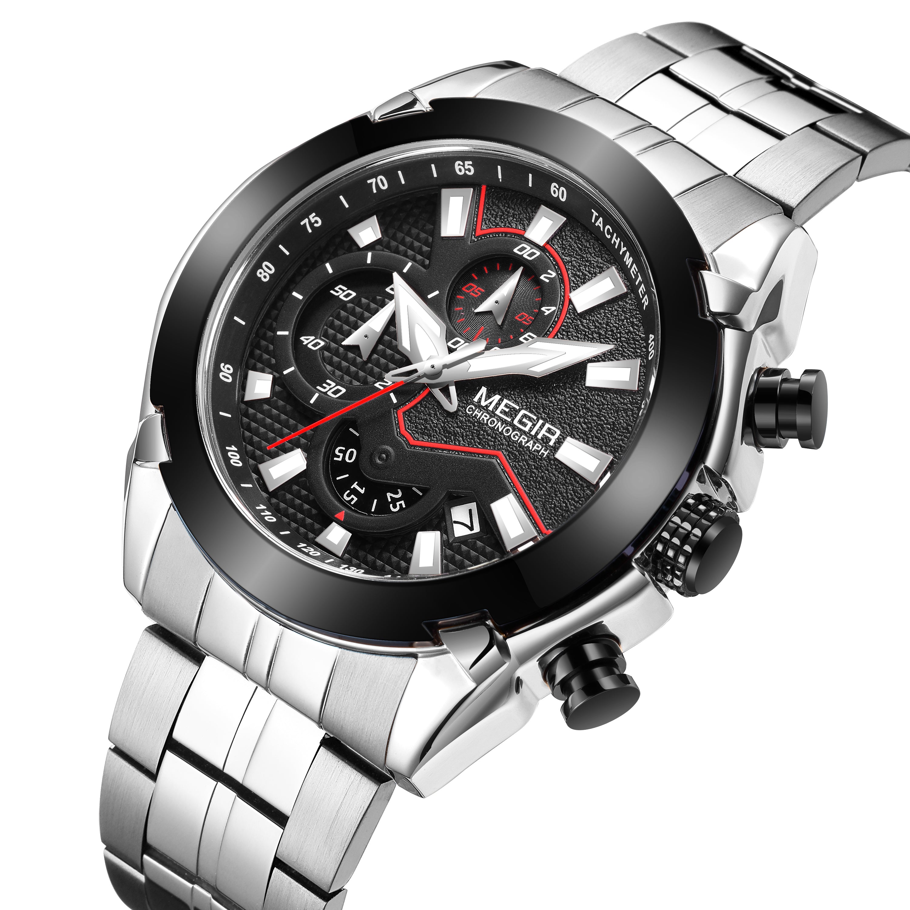 MEGIR Fashion Men Watches Luxury Business Watch for Men Stainless Steel Quartz Wrist Watch Calendar Date Clock Reloj Hombre 2065-7