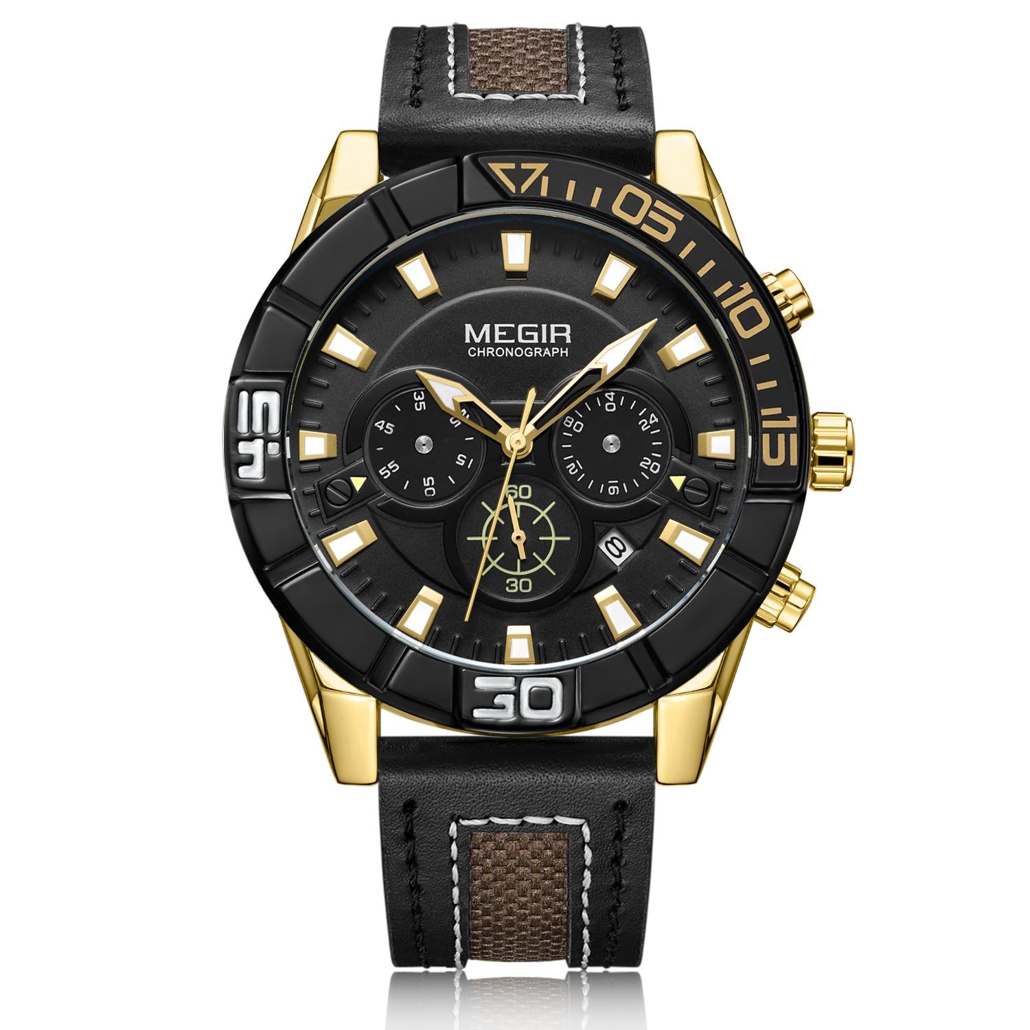 MEGIR Watches for Mens Top Brand Luxury Military Sports Watches Chronograph Leather Waterproof Date Quartz Wristwatch Man Clock-5