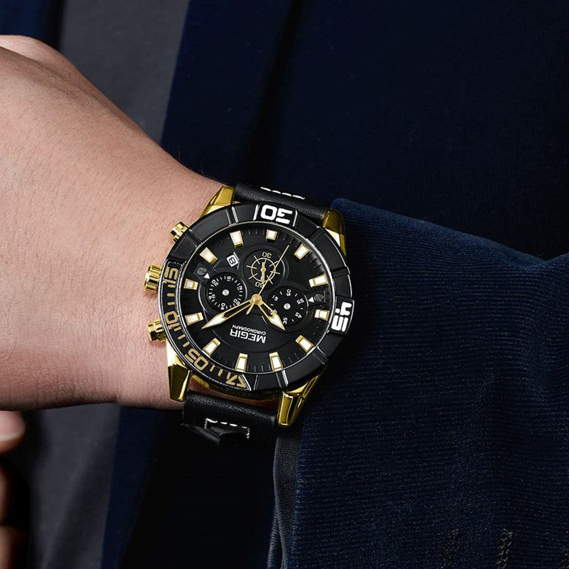 MEGIR Watches for Mens Top Brand Luxury Military Sports Watches Chronograph Leather Waterproof Date Quartz Wristwatch Man Clock-3