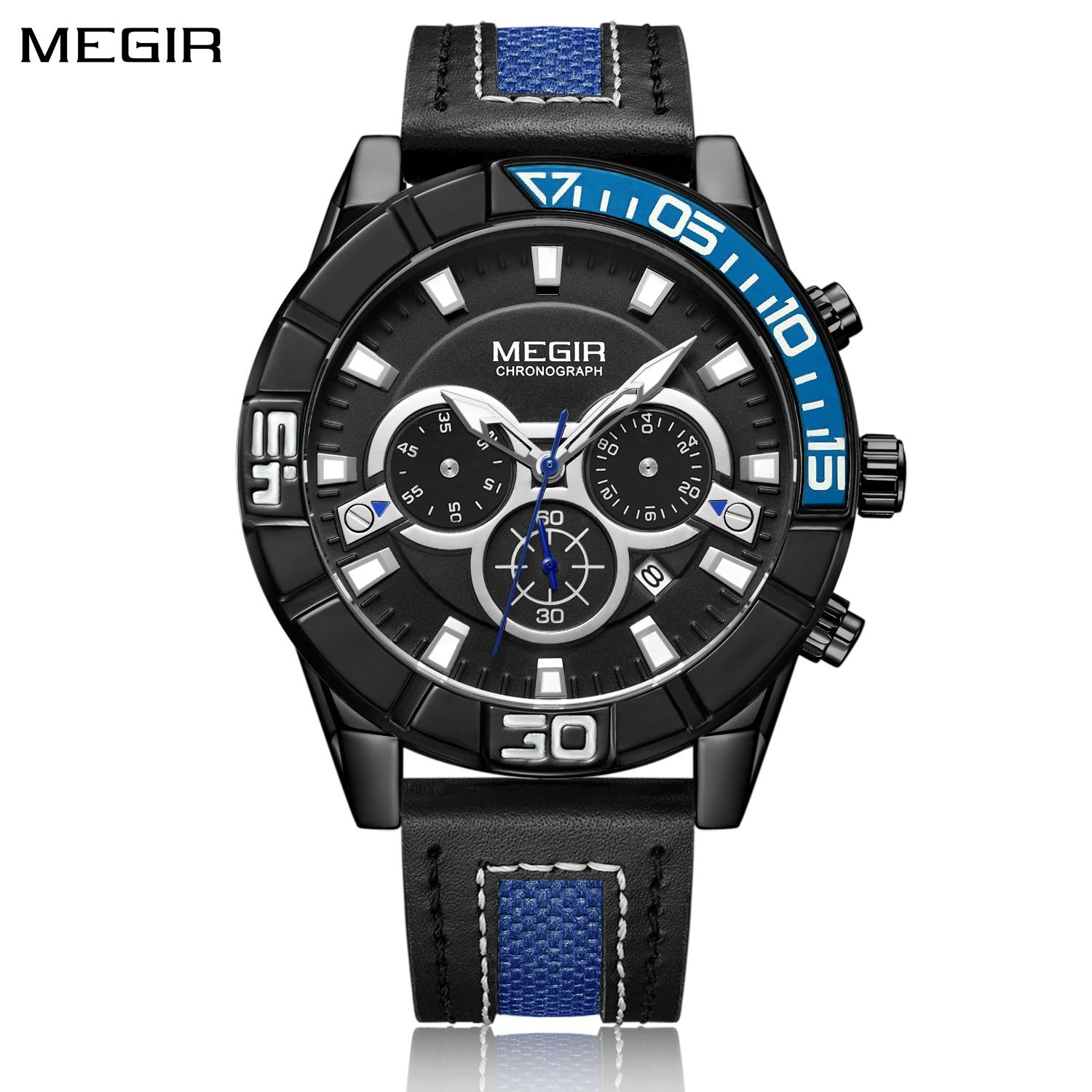 MEGIR Watches for Mens Top Brand Luxury Military Sports Watches Chronograph Leather Waterproof Date Quartz Wristwatch Man Clock-0