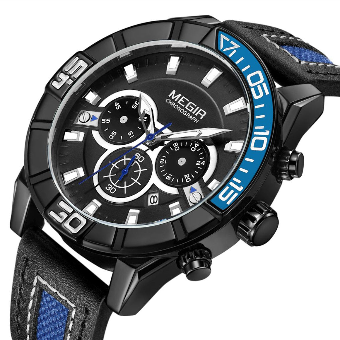 MEGIR Watches for Mens Top Brand Luxury Military Sports Watches Chronograph Leather Waterproof Date Quartz Wristwatch Man Clock-4