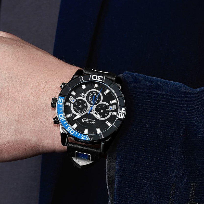 MEGIR Watches for Mens Top Brand Luxury Military Sports Watches Chronograph Leather Waterproof Date Quartz Wristwatch Man Clock-1