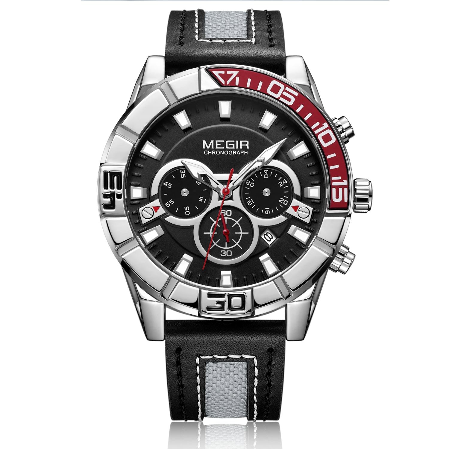 MEGIR Watches for Mens Top Brand Luxury Military Sports Watches Chronograph Leather Waterproof Date Quartz Wristwatch Man Clock-6