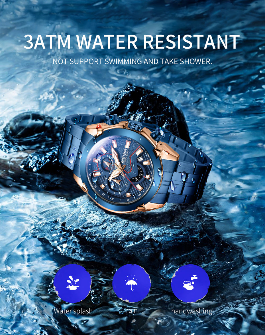 MEGIR Fashion Men Watches Luxury Business Watch for Men Stainless Steel Quartz Wrist Watch Calendar Date Clock Reloj Hombre 2065-13