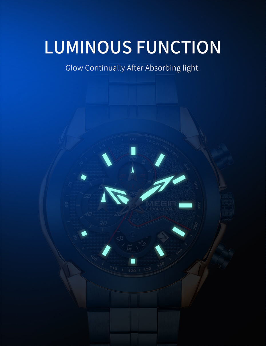 MEGIR Fashion Men Watches Luxury Business Watch for Men Stainless Steel Quartz Wrist Watch Calendar Date Clock Reloj Hombre 2065-14