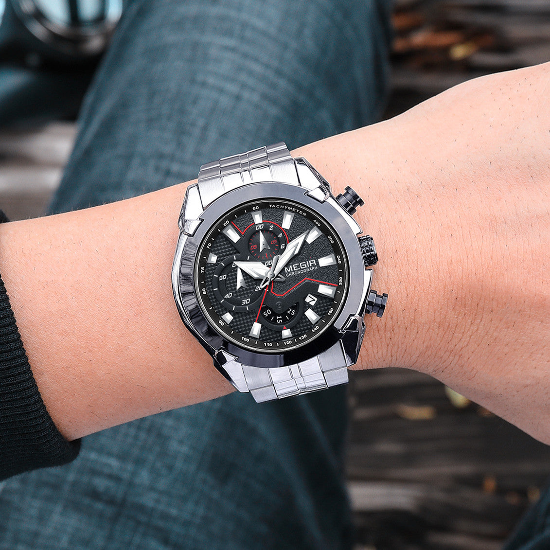 MEGIR Fashion Men Watches Luxury Business Watch for Men Stainless Steel Quartz Wrist Watch Calendar Date Clock Reloj Hombre 2065-1