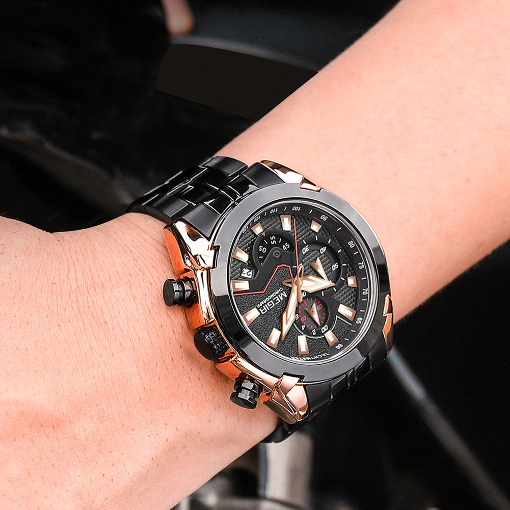 MEGIR Fashion Men Watches Luxury Business Watch for Men Stainless Steel Quartz Wrist Watch Calendar Date Clock Reloj Hombre 2065-2