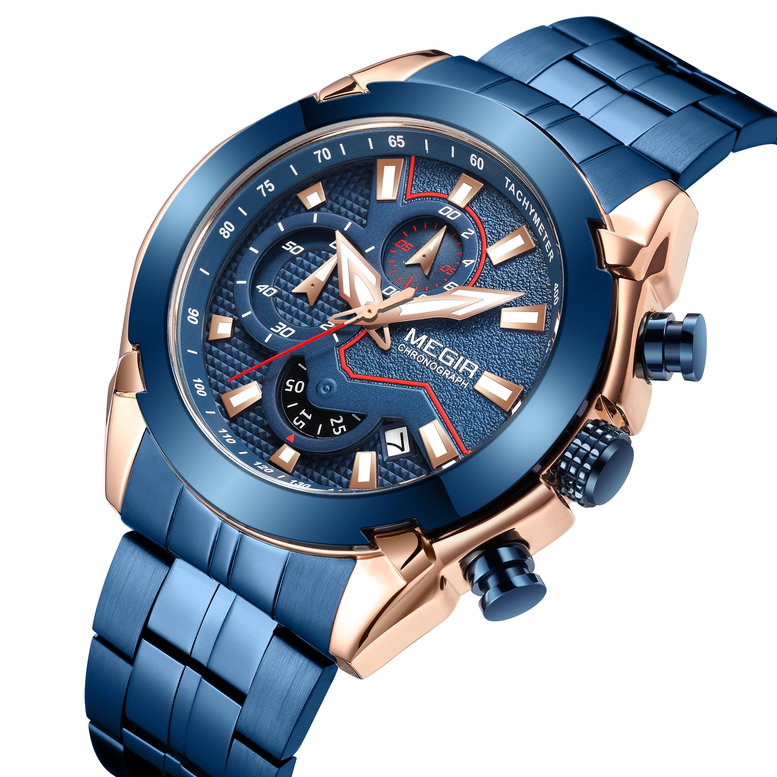 MEGIR Fashion Men Watches Luxury Business Watch for Men Stainless Steel Quartz Wrist Watch Calendar Date Clock Reloj Hombre 2065-6