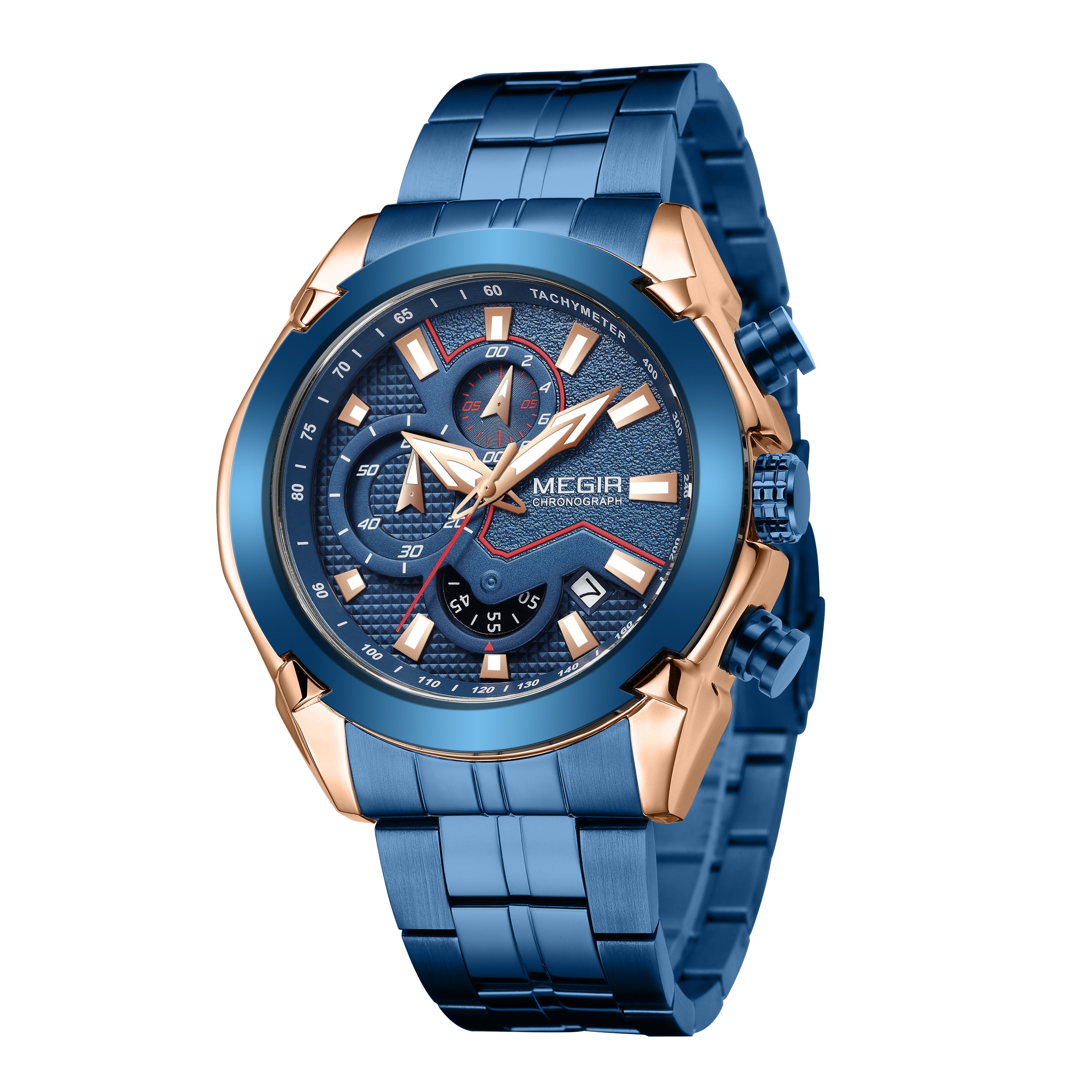 MEGIR Fashion Men Watches Luxury Business Watch for Men Stainless Steel Quartz Wrist Watch Calendar Date Clock Reloj Hombre 2065-4