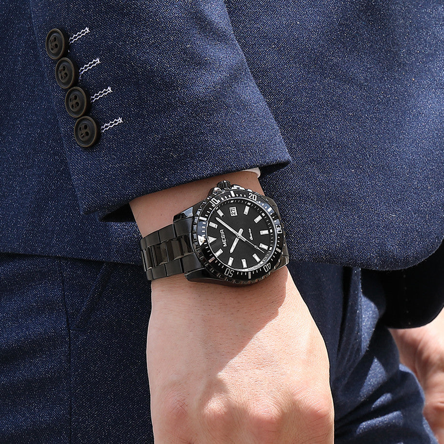 MEGIR Fashion Men Watches Top Luxury Stainless Steel Quartz Wristwatch Calendar Luminous Clock Large Dial Relogio Masculino-4