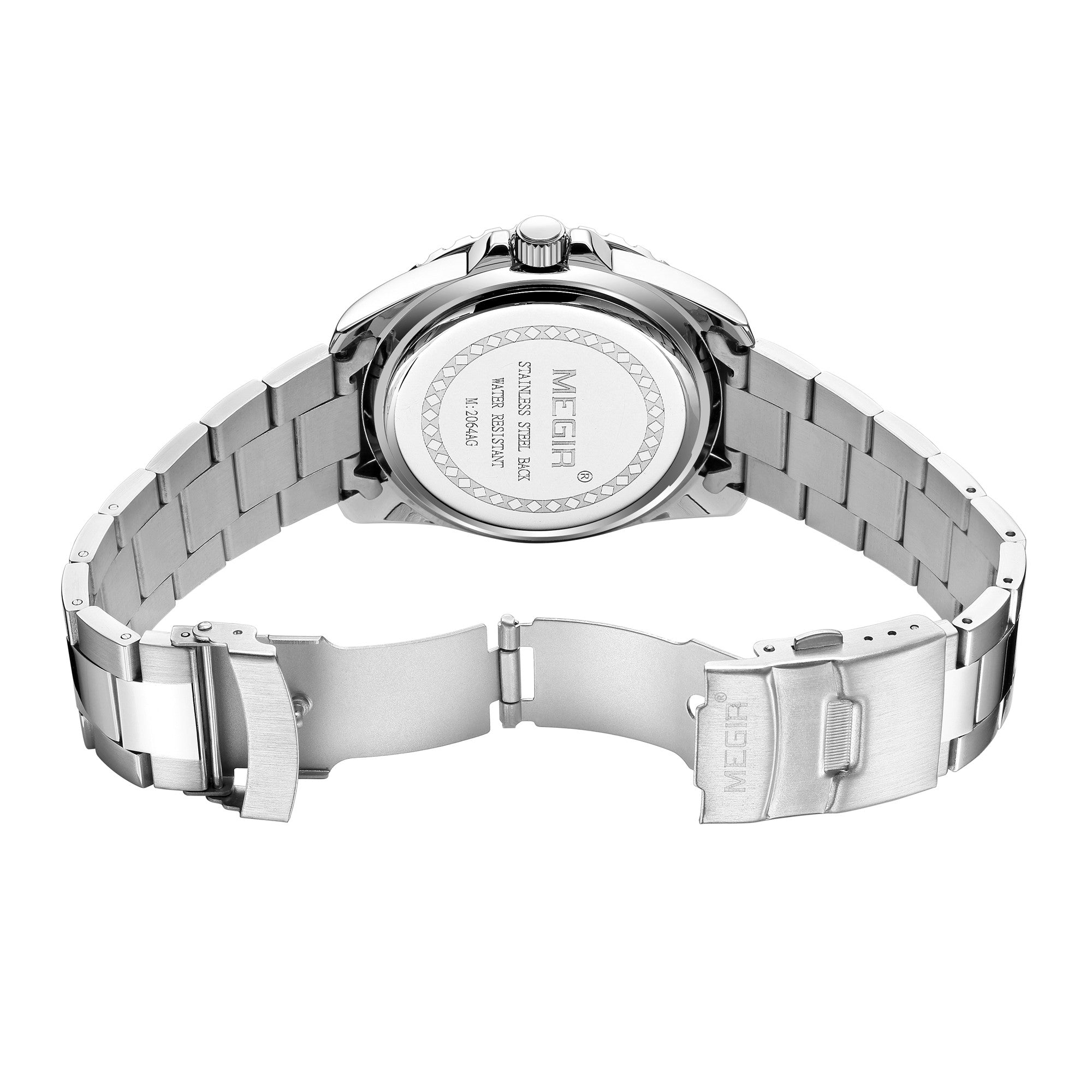 MEGIR Fashion Men Watches Top Luxury Stainless Steel Quartz Wristwatch Calendar Luminous Clock Large Dial Relogio Masculino-12