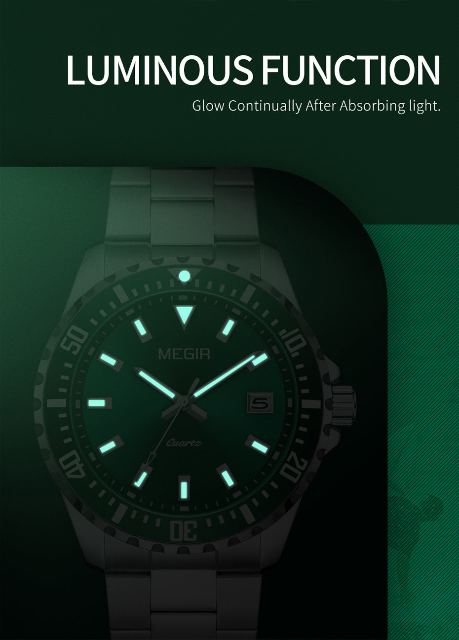 MEGIR Fashion Men Watches Top Luxury Stainless Steel Quartz Wristwatch Calendar Luminous Clock Large Dial Relogio Masculino-7