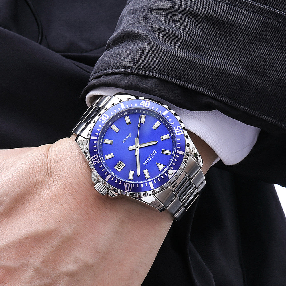MEGIR Fashion Men Watches Top Luxury Stainless Steel Quartz Wristwatch Calendar Luminous Clock Large Dial Relogio Masculino-1