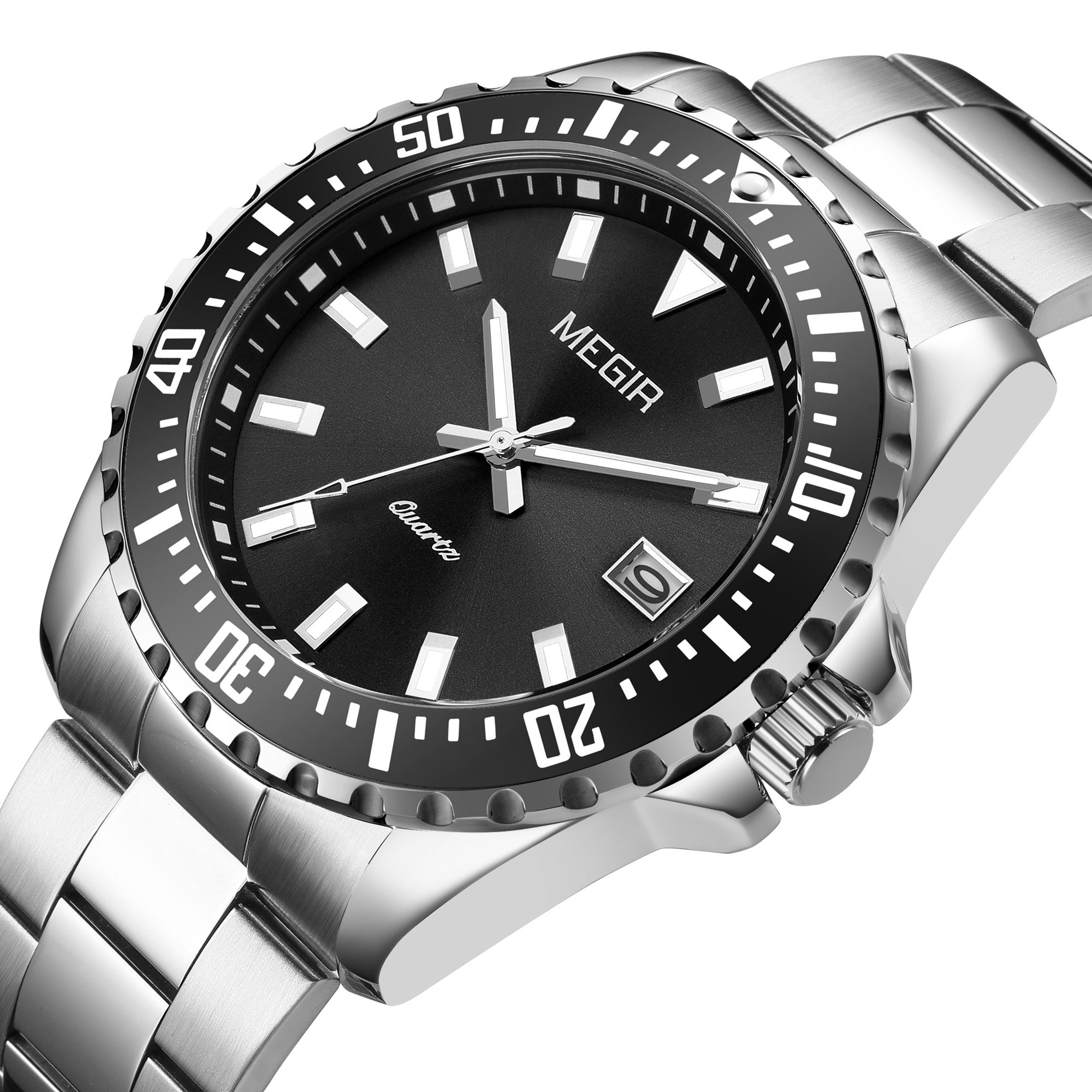 MEGIR Fashion Men Watches Top Luxury Stainless Steel Quartz Wristwatch Calendar Luminous Clock Large Dial Relogio Masculino-9