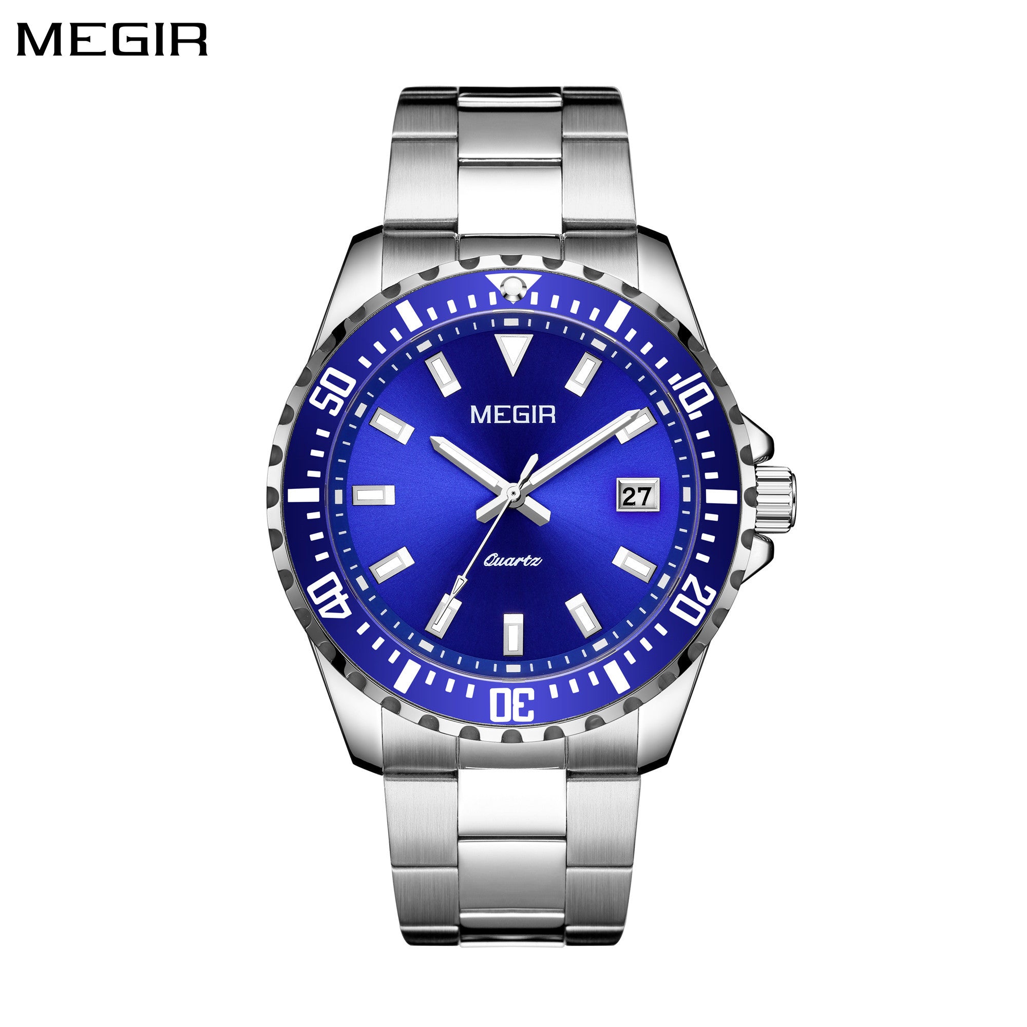 MEGIR Fashion Men Watches Top Luxury Stainless Steel Quartz Wristwatch Calendar Luminous Clock Large Dial Relogio Masculino-0