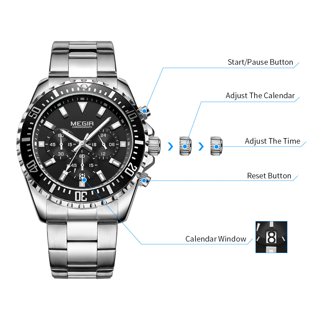 MEGIR Original Luxury Business Quartz Watch Men Brand Stainless Steel Chronograph Military WristWatch Clock Relogio Masculino-6