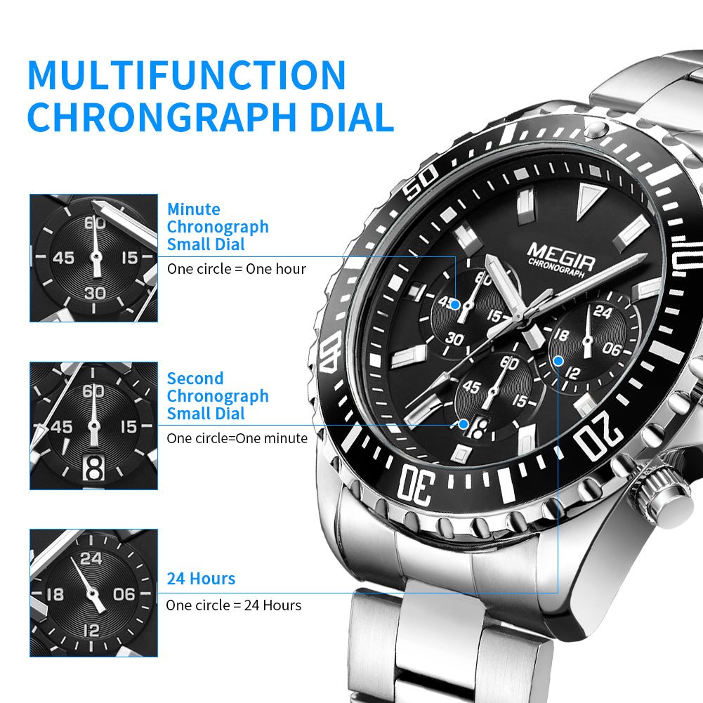 MEGIR Original Luxury Business Quartz Watch Men Brand Stainless Steel Chronograph Military WristWatch Clock Relogio Masculino-5