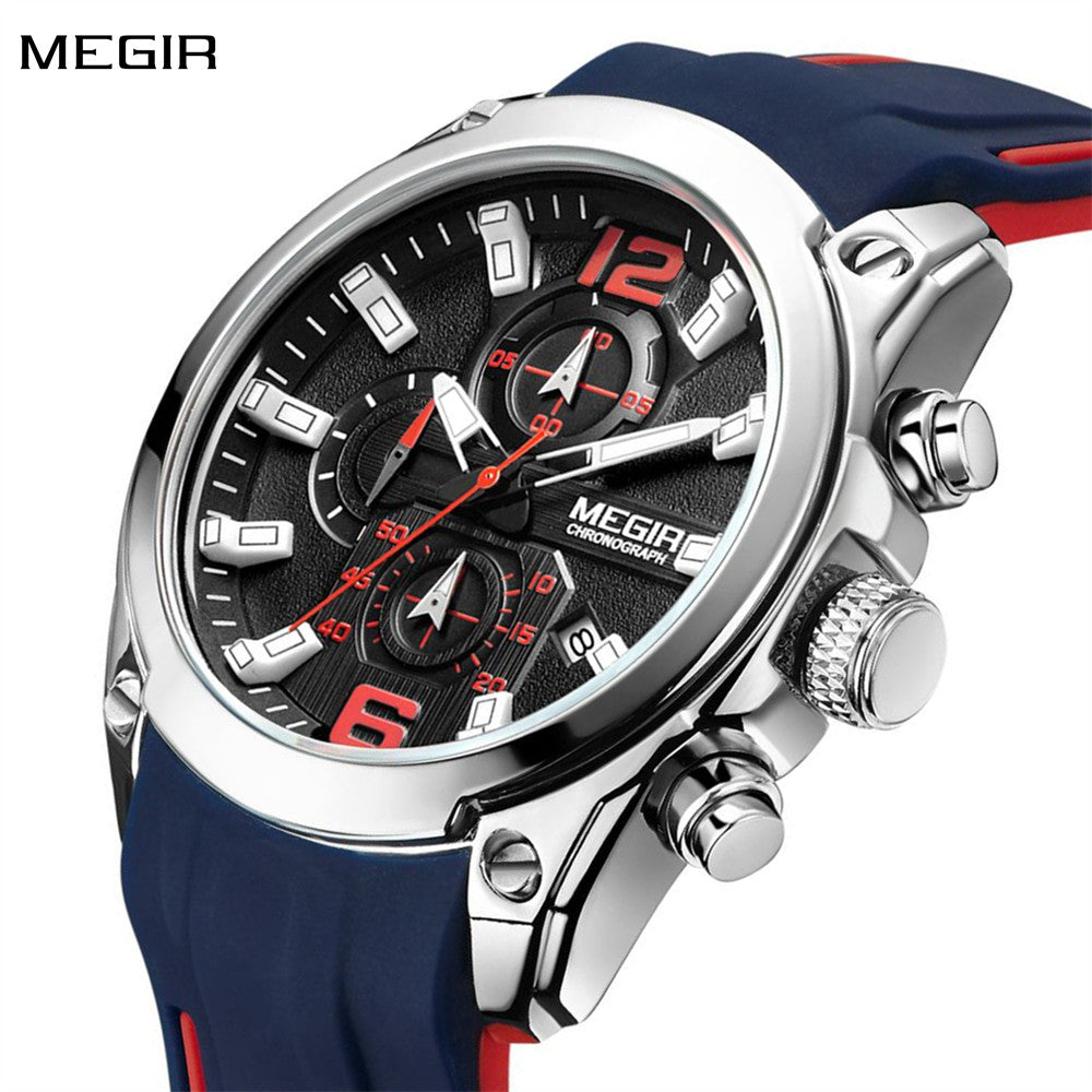 MEGIR Sport Watch Silicone Strap Chronograph Men Quartz Military Watch Waterproof Wrist Watches Relogio Masculino Man Clock-0